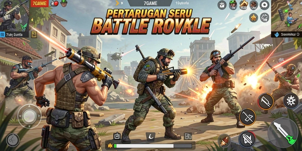 Gameplay seru dalam 7GAME di tengah pertempuran Battle Royale.