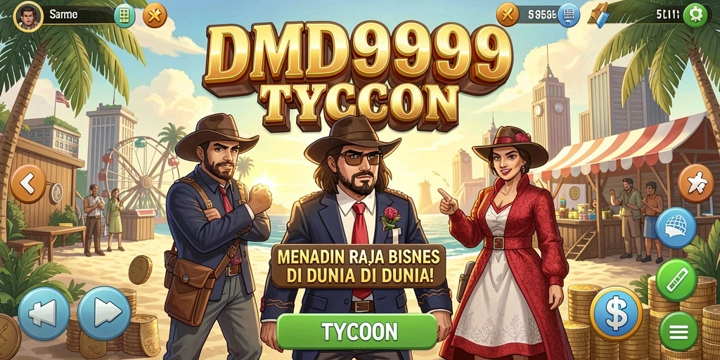 Tampilan gameplay DMD999 dengan berbagai elemen manajemen bisnis yang menarik.
