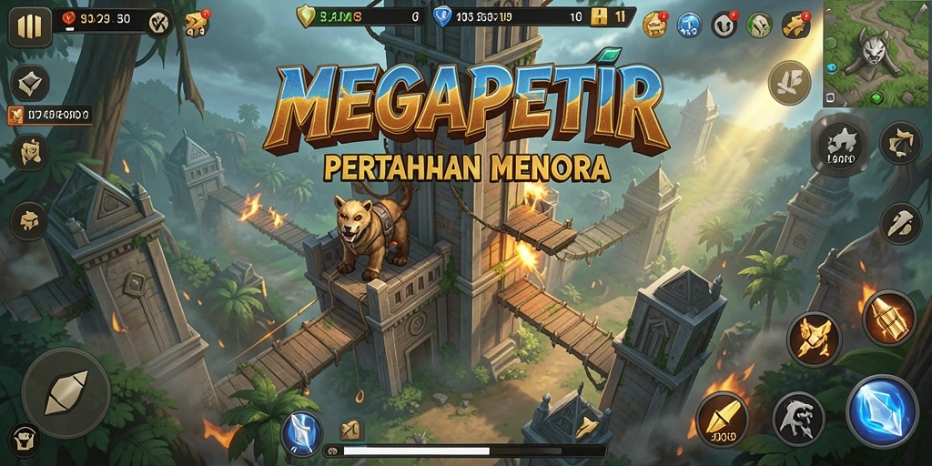 Screenshot gameplay menegangkan dari MEGAPETIR Tower Defense.