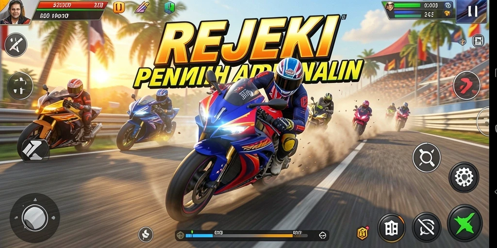 Screenshot gameplay balapan motor yang menegangkan di REJEKI.