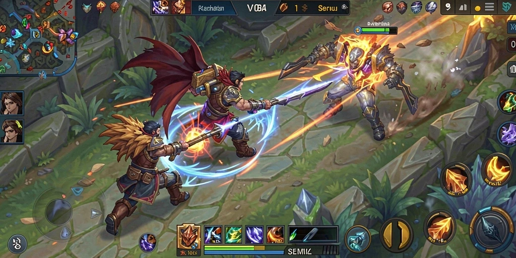 Tampilan gameplay seru dalam arena MOBA V07.